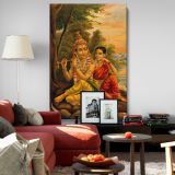 Radha Listening to Krishna - Peaceful Riverside Moment in Hindu Art canvas wall art