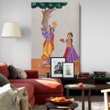 Radha Offering Lotus to Krishna - Devotional Tree Scene By Unknown Indian Artist canvas wall art
