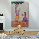Radha Offering Lotus to Krishna - Devotional Tree Scene By Unknown Indian Artist canvas wall art - Image 2