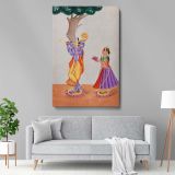 Radha Offering Lotus to Krishna - Devotional Tree Scene By Unknown Indian Artist canvas wall art - Image 5