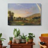 Rainbow over a River Landscape - single-panel canvas displayed above a console table