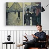 Rainy Paris Street - two-panel canvas displayed in a reading room