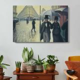 Rainy Paris Street - single-panel canvas displayed above a console table