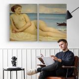 Reclining Figure by the Sea by Frederic Leighton - two-panel canvas displayed in a reading room