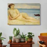 Reclining Figure by the Sea by Frederic Leighton - single-panel canvas displayed above a console table