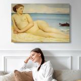 Reclining Figure by the Sea by Frederic Leighton - single-panel canvas displayed above a sofa