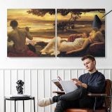 Reclining Figures at Sunset by Frederic Leighton — two-panel canvas arrangement in a room
