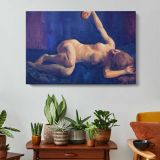 Reclining Nude on Blue Drapery by John Sloan - single-panel canvas displayed above a console table