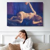 Reclining Nude on Blue Drapery by John Sloan - single-panel canvas displayed above a sofa