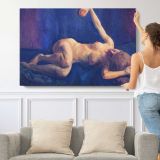 Reclining Nude on Blue Drapery by John Sloan - single-panel canvas shown with a person for scale