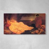 Reclining Woman in a Golden Interior by Frederic Leighton — single-panel canvas on a pale wall