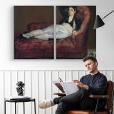 Reclining Woman on a Sofa by Edouard Manet - two-panel canvas displayed in a reading room