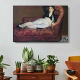 Reclining Woman on a Sofa by Edouard Manet - single-panel canvas displayed above a console table
