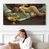 Reclining Woman with Flowers by Daniel Gerhartz — single-panel canvas shown above a seated person