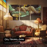 Reclining Woman with Flowers by Daniel Gerhartz — multi-panel canvas in a warmly lit lounge