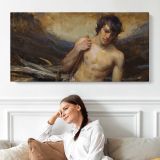 Reclining Woman with Flowing Fabric by Daniel Gerhartz — single-panel canvas shown above a seated person