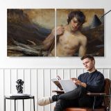 Reclining Woman with Flowing Fabric by Daniel Gerhartz — two-panel canvas arrangement in a room
