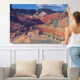Red Canyon Landscape by John Sloan - single-panel canvas shown with a person for scale