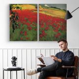 Red Poppy Field - two-panel canvas displayed in a reading room