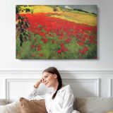 Red Poppy Field - single-panel canvas displayed above a sofa