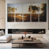 Richmond Hill on the Prince Regent's Birthday by J. M. W. Turner — four-panel canvas arrangement in a living room