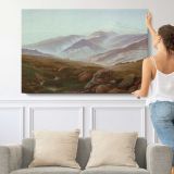 Riesengebirge (memories of the Riesengebirge ) by Caspar David Friedrich - single-panel canvas shown with a person for scale