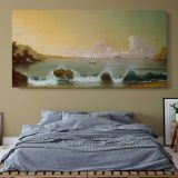 Rio de Janeiro Bay by Martin Johnson Heade — single-panel canvas above a bed with blue bedding