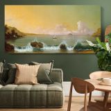 Rio de Janeiro Bay by Martin Johnson Heade — single-panel canvas above a green sofa