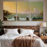Rio de Janeiro Bay by Martin Johnson Heade — three-panel canvas above a bed