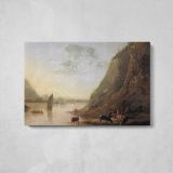 River Bank with Cows by Aelbert Cuyp - single-panel canvas displayed above a console table