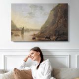River Bank with Cows by Aelbert Cuyp - single-panel canvas displayed above a sofa