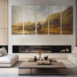 River Landscape with Cattle by Aelbert Cuyp — four-panel canvas arrangement in a living room