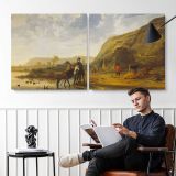 River Landscape with Cattle by Aelbert Cuyp — two-panel canvas arrangement in a room