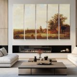 River Plain in Golden Light by Aelbert Cuyp - multi-panel canvas displayed in a modern living room