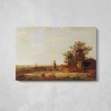 River Plain in Golden Light by Aelbert Cuyp - single-panel canvas displayed above a console table