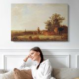 River Plain in Golden Light by Aelbert Cuyp - single-panel canvas displayed above a sofa