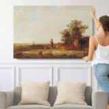 River Plain in Golden Light by Aelbert Cuyp - single-panel canvas shown with a person for scale