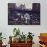 Riverfront beneath a Stone Bridge - single-panel canvas displayed above a console table