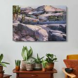 Rocky Coastal Village - single-panel canvas displayed above a console table