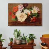 Roses and Nasturtiums in a Vase by Henri Fantin-latour - single-panel canvas displayed above a console table