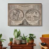 Rotating Hemispheres of the Earth by J. Emslie - single-panel canvas displayed above a console table