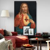 Sacred Heart of Jesus - Glowing Heart with Blessing Hand canvas wall art