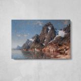 Sailing on the Fjord by Adelsteen Normann - single-panel canvas displayed above a console table