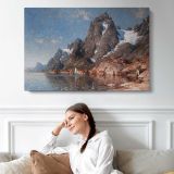 Sailing on the Fjord by Adelsteen Normann - single-panel canvas displayed above a sofa