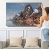Sailing on the Fjord by Adelsteen Normann - single-panel canvas shown with a person for scale