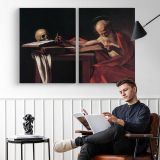 Saint Jerome by Caravaggio - two-panel canvas displayed in a reading room
