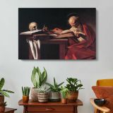 Saint Jerome by Caravaggio - single-panel canvas displayed above a console table