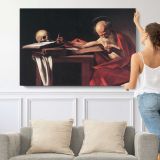 Saint Jerome by Caravaggio - single-panel canvas shown with a person for scale