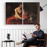 Saint Jerome Writing by Caravaggio - two-panel canvas displayed in a reading room