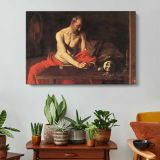 Saint Jerome Writing by Caravaggio - single-panel canvas displayed above a console table